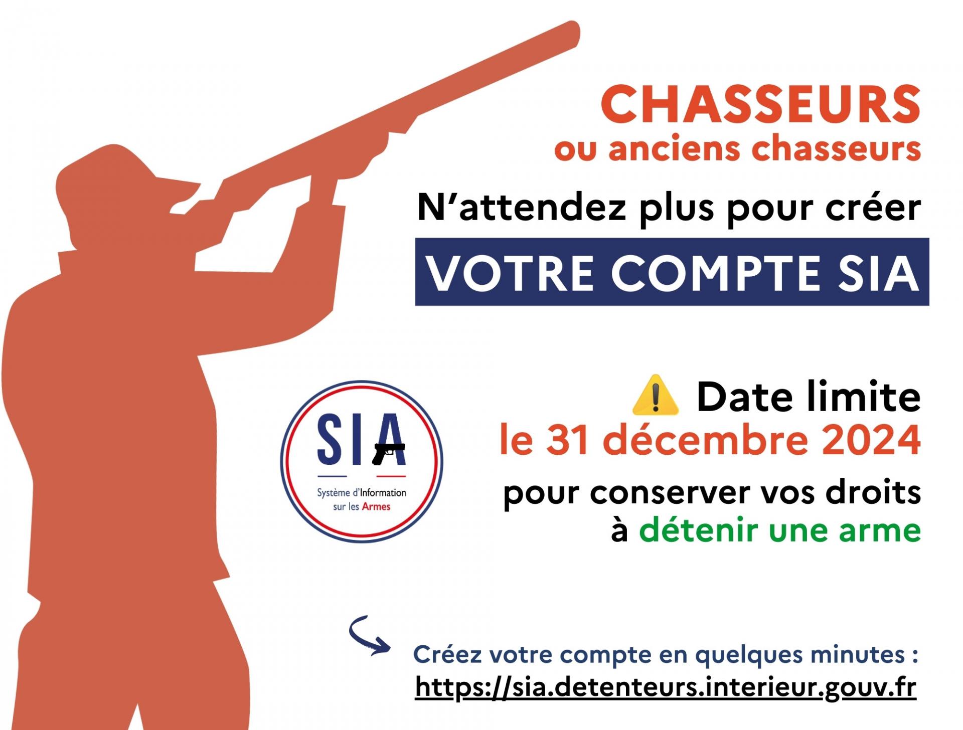 🦆Chasseurs ?  📅N'oubliez pas le délai légal pour la création et l'enregistrement des armes sur le SIA : 31/12/2024  👉L'Espace France services à Charolles peut accompagner les usagers à effectuer la création de ce compte. L'enregistrement des armes sera à la main des propriétaires ou d'un armurier. 