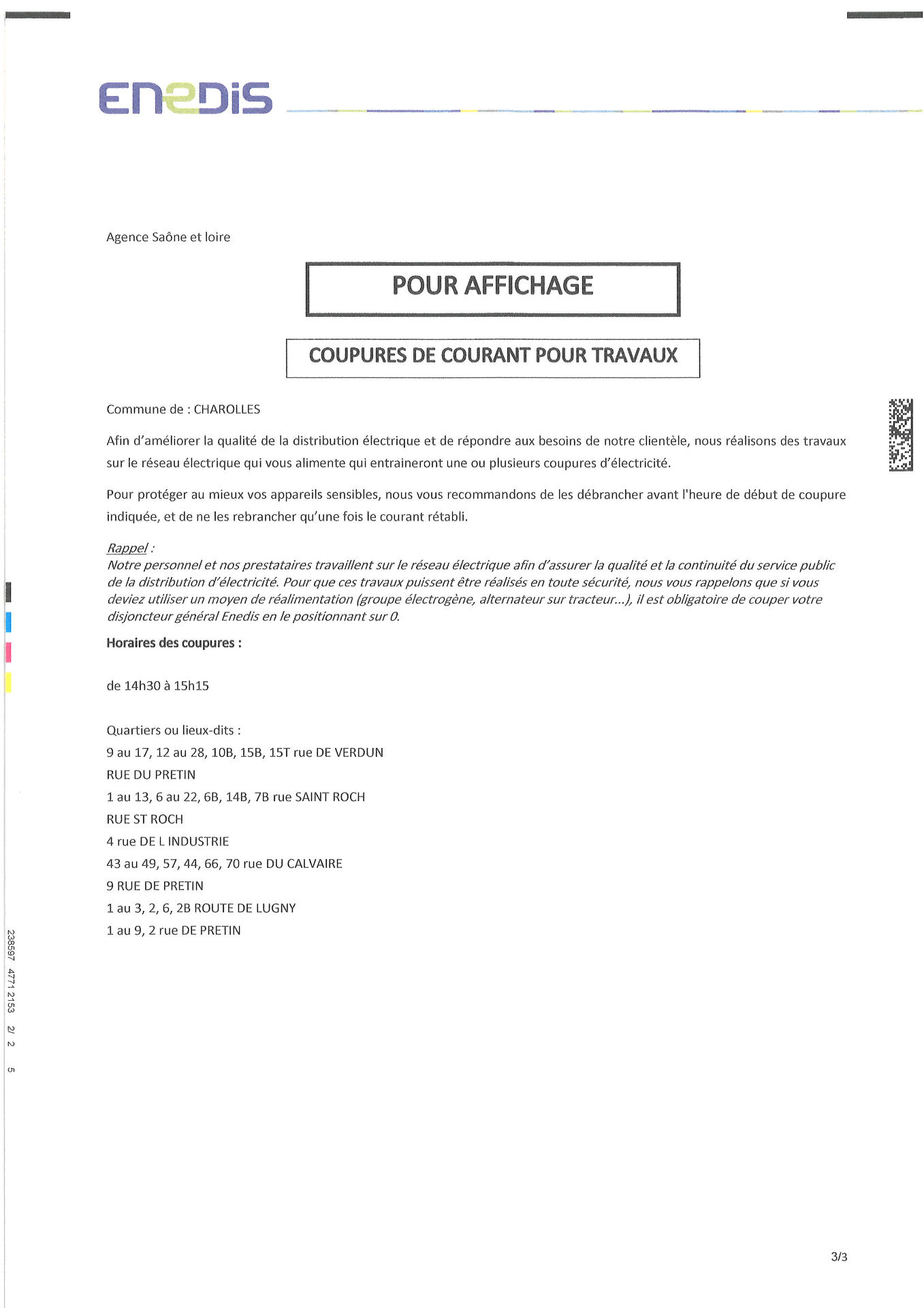 👉Coupure d’électricité pour travaux